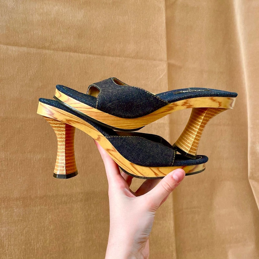 2000’s Splash Wood and Denim Platform Heel Pump Women’s US 5.5